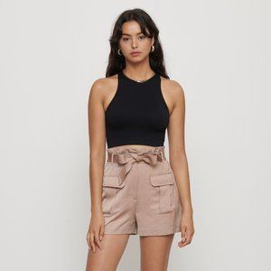 Belted Satin Utility High Waist Short